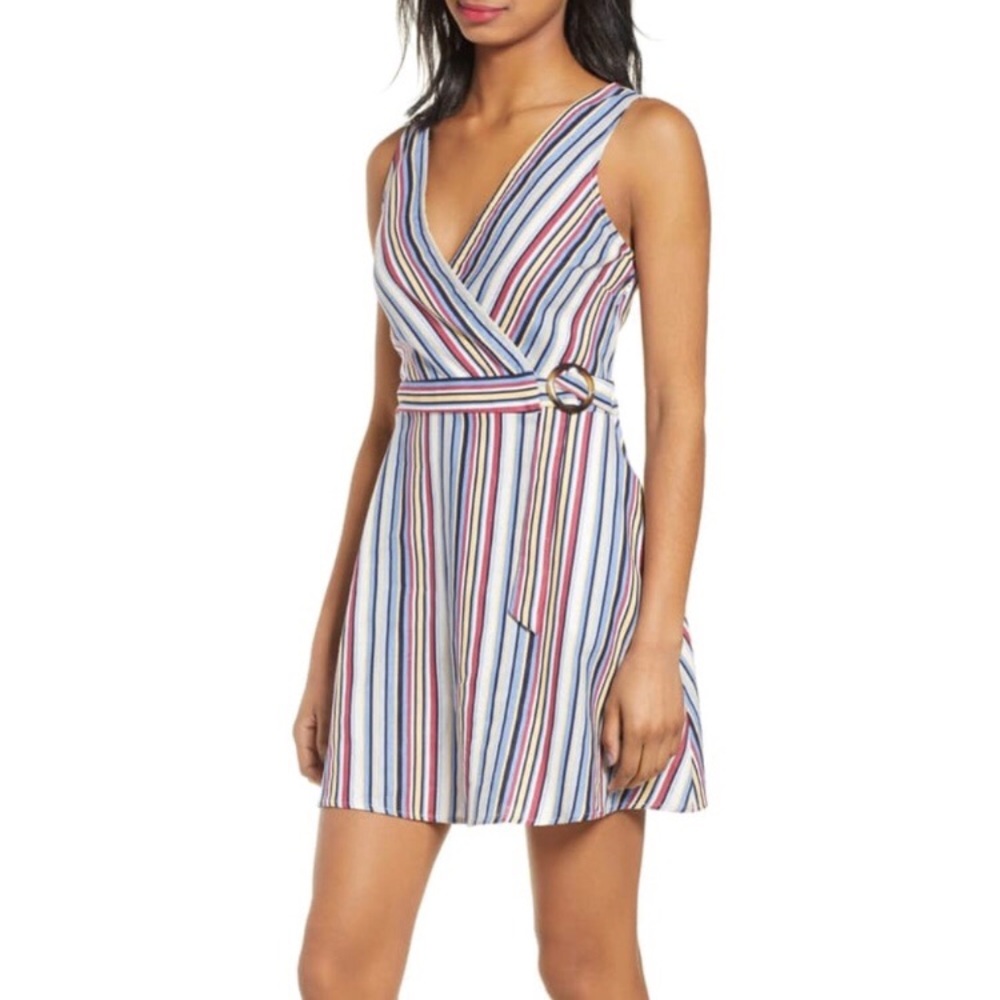 Speechless Linen Striped Dress with Pockets, sz XS